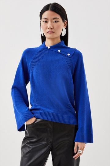 Cashmere Roll And Envelope Neck Knit Sweater cobalt