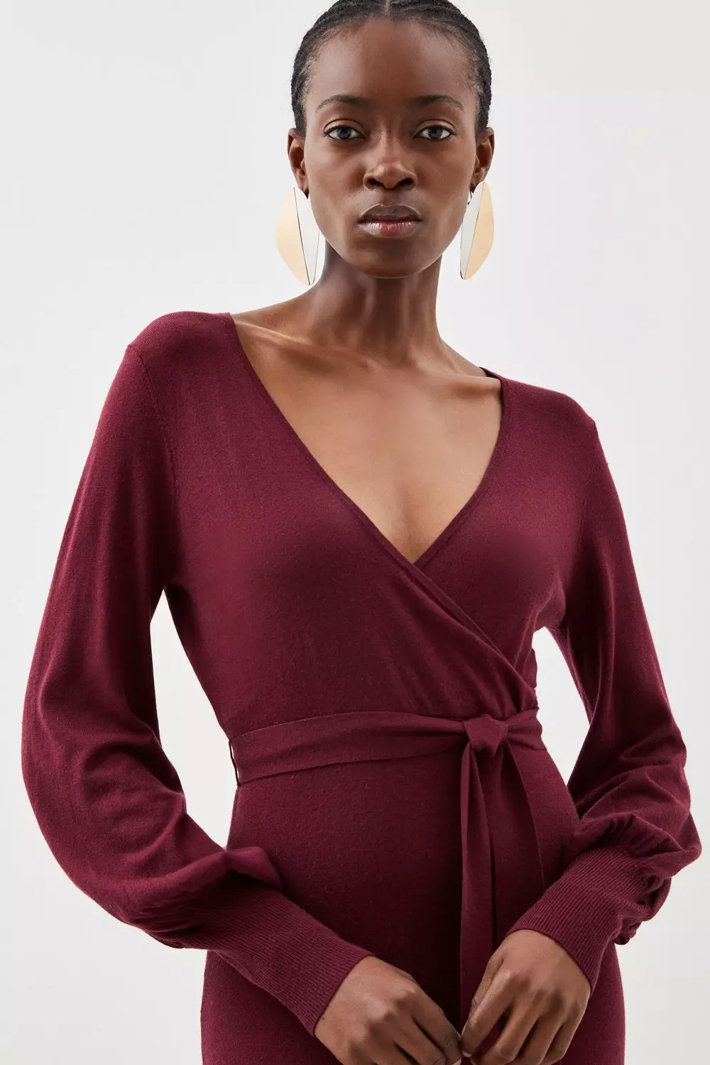 Burgundy midi on sale dress with sleeves