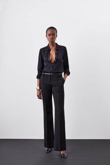 Black Compact Stretch Tailored Flared Trouser