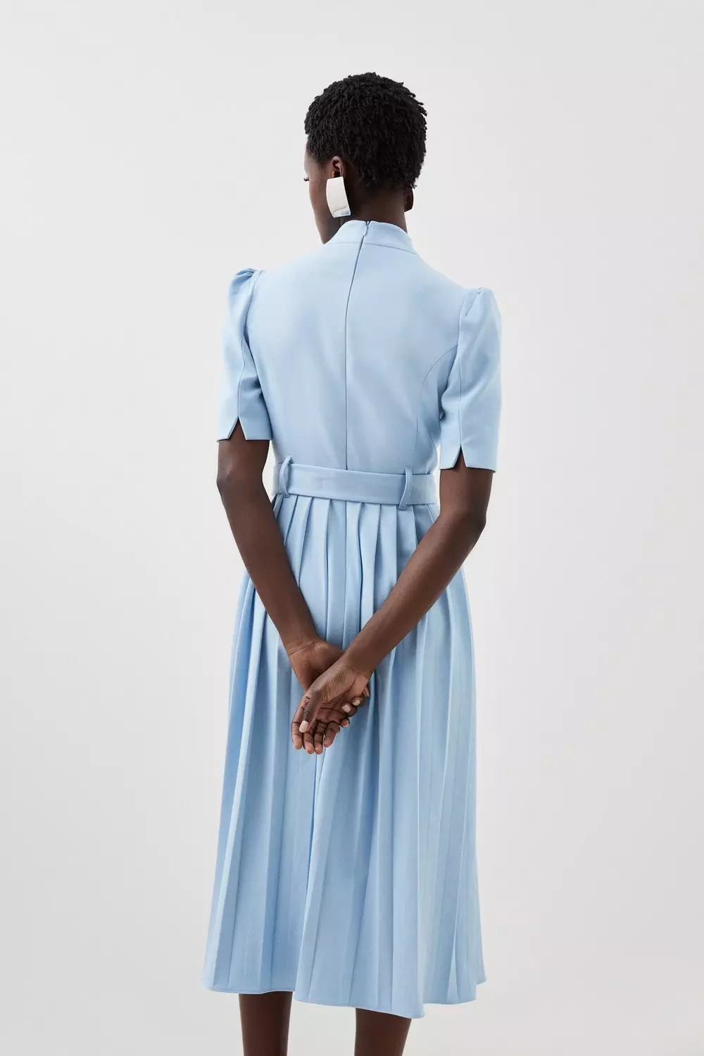 Belted Midi Shirt Dress- pale blue