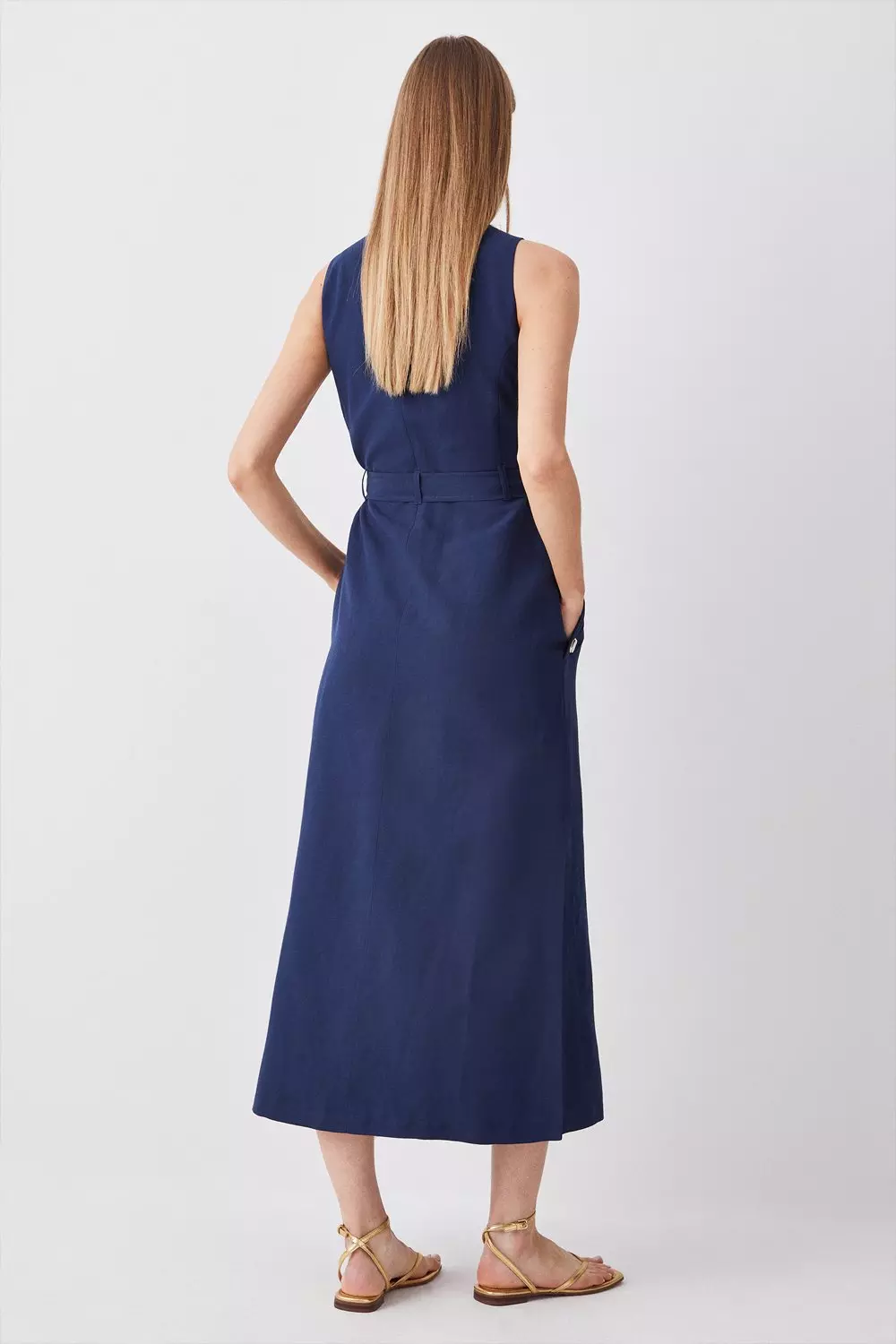 Linen midi button outlet dress