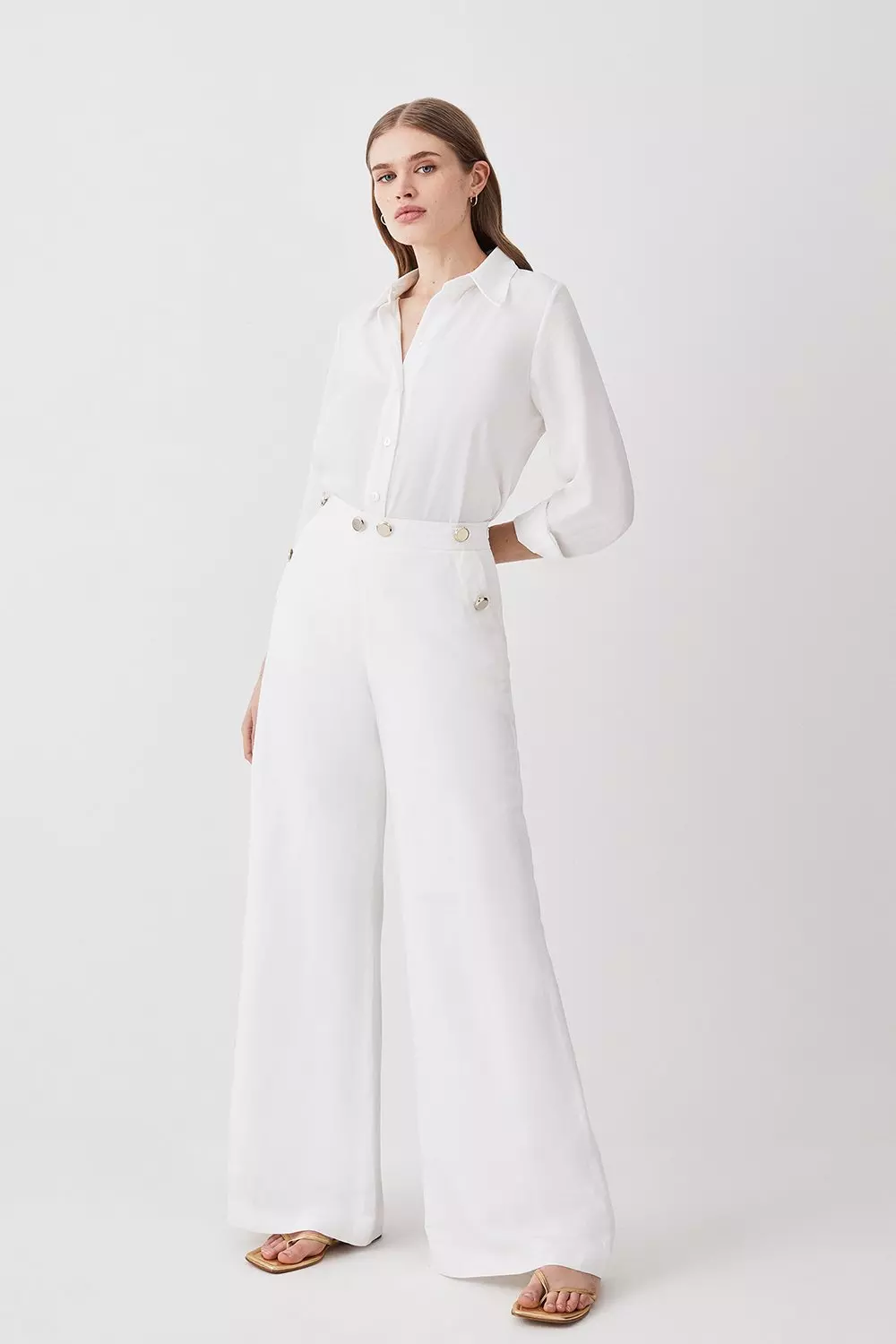 Wide leg trousers with hotsell button detail