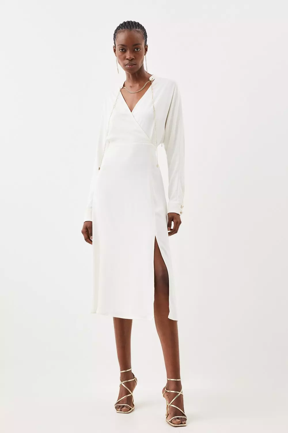 Cream wrap dress store with sleeves