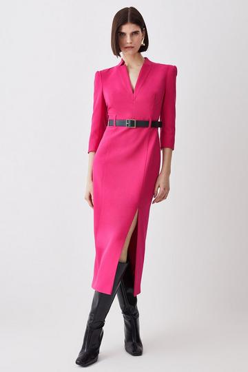 Pink Forever Belted Split Hem Midi Dress
