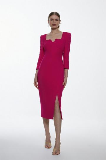 Structured Crepe Sweetheart Neck Split Front Midaxi Dress pink