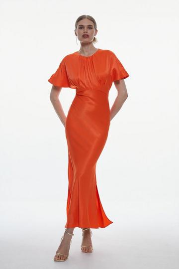 Orange Satin Crepe Drama Maxi Dress