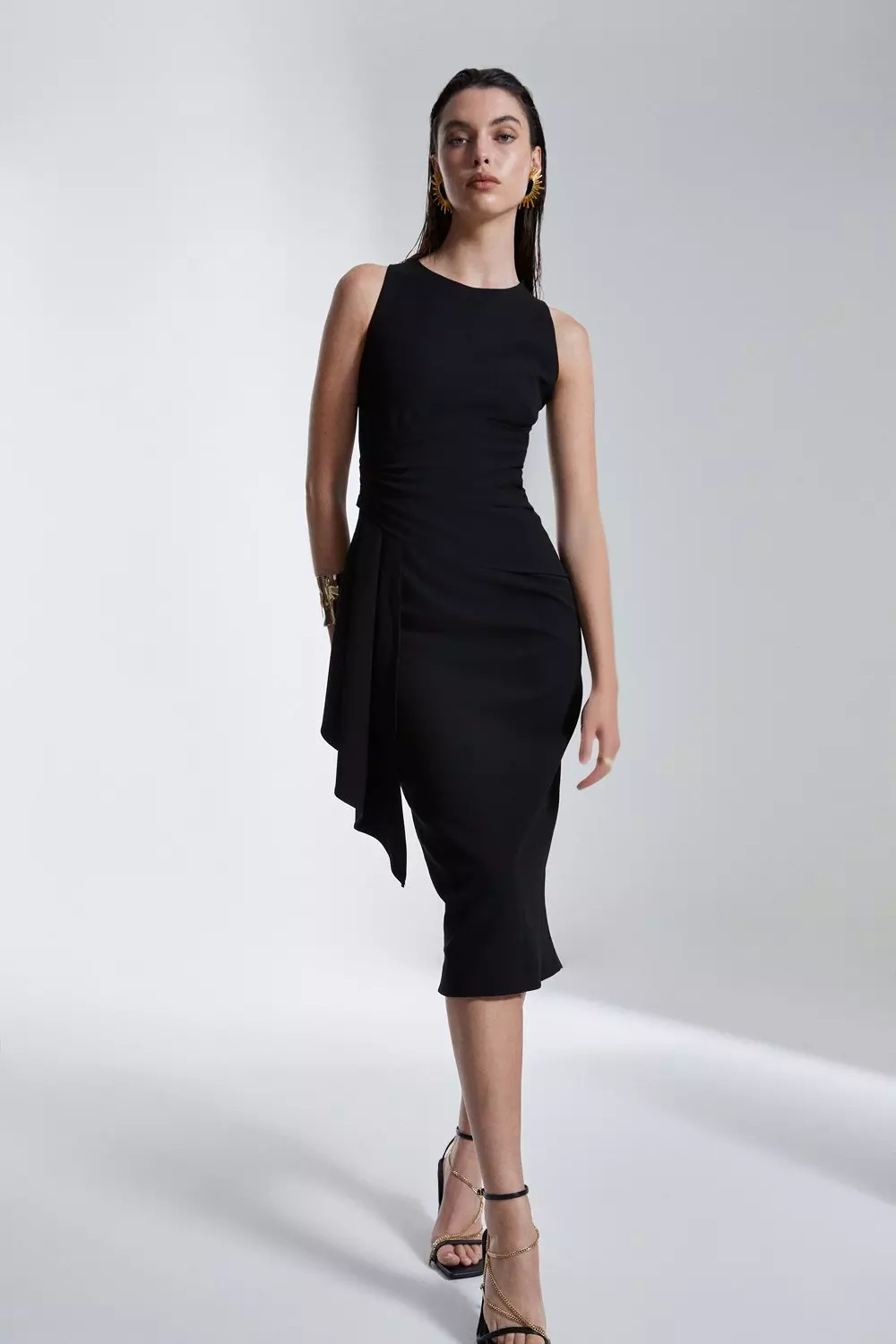 Black one side work drape gown – Label Dee