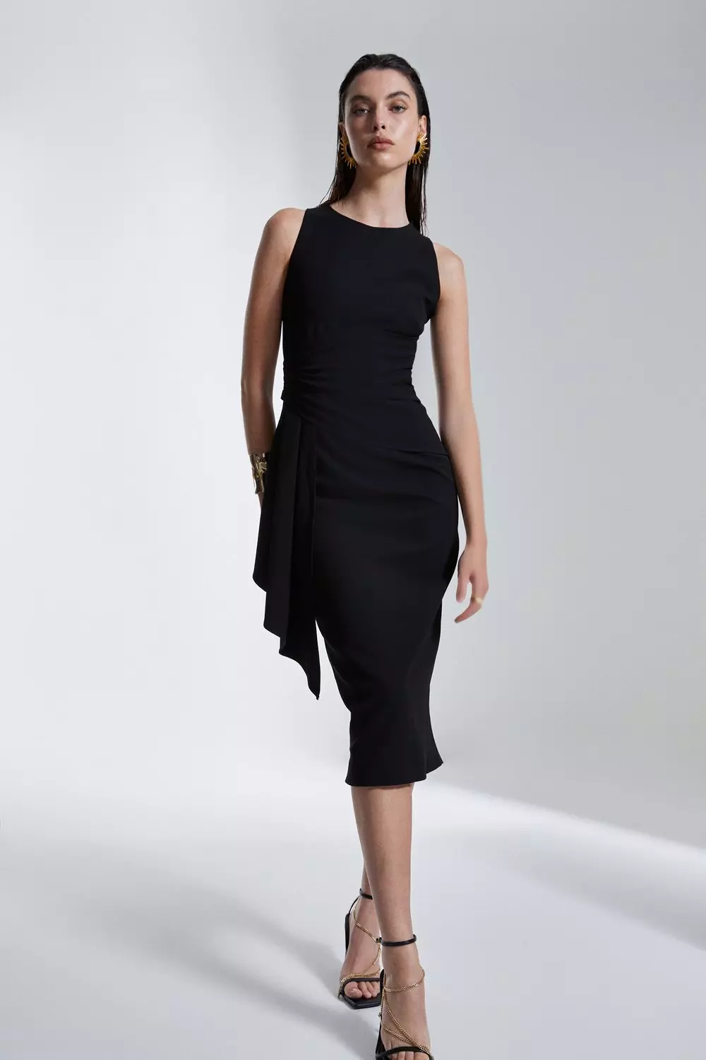 Structured Crepe Drape Side Midaxi Dress