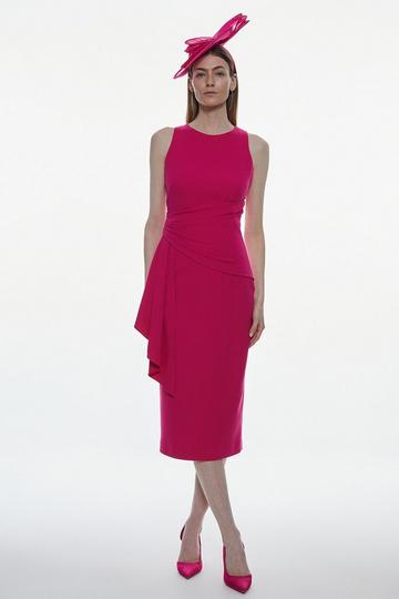 Pink Structured Crepe Drape Side Midaxi Dress