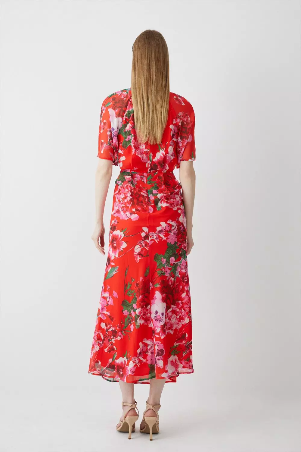 Midi red floral clearance dress