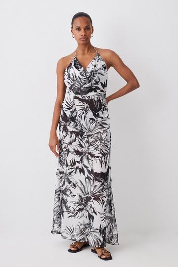 Beach Mono Floral Halterneck Sheer Maxi Dres mono