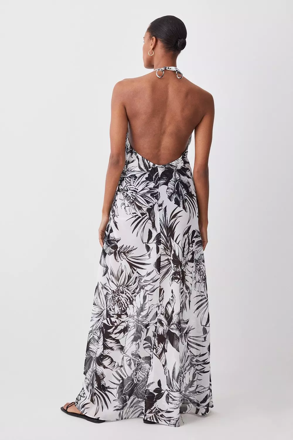 Beach Mono Floral Halterneck Sheer Maxi Dress Karen Millen