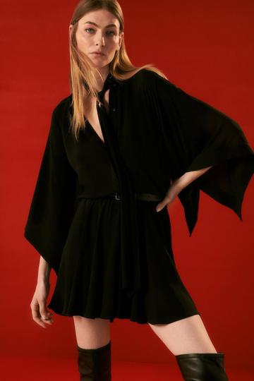 The Founder Petite Koi Embroidered Woven Mini Dress black