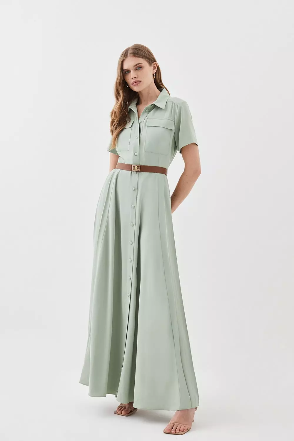 Sage green hot sale shirt dress