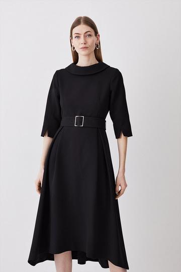 Black Tall Structured Crepe Midi Dress