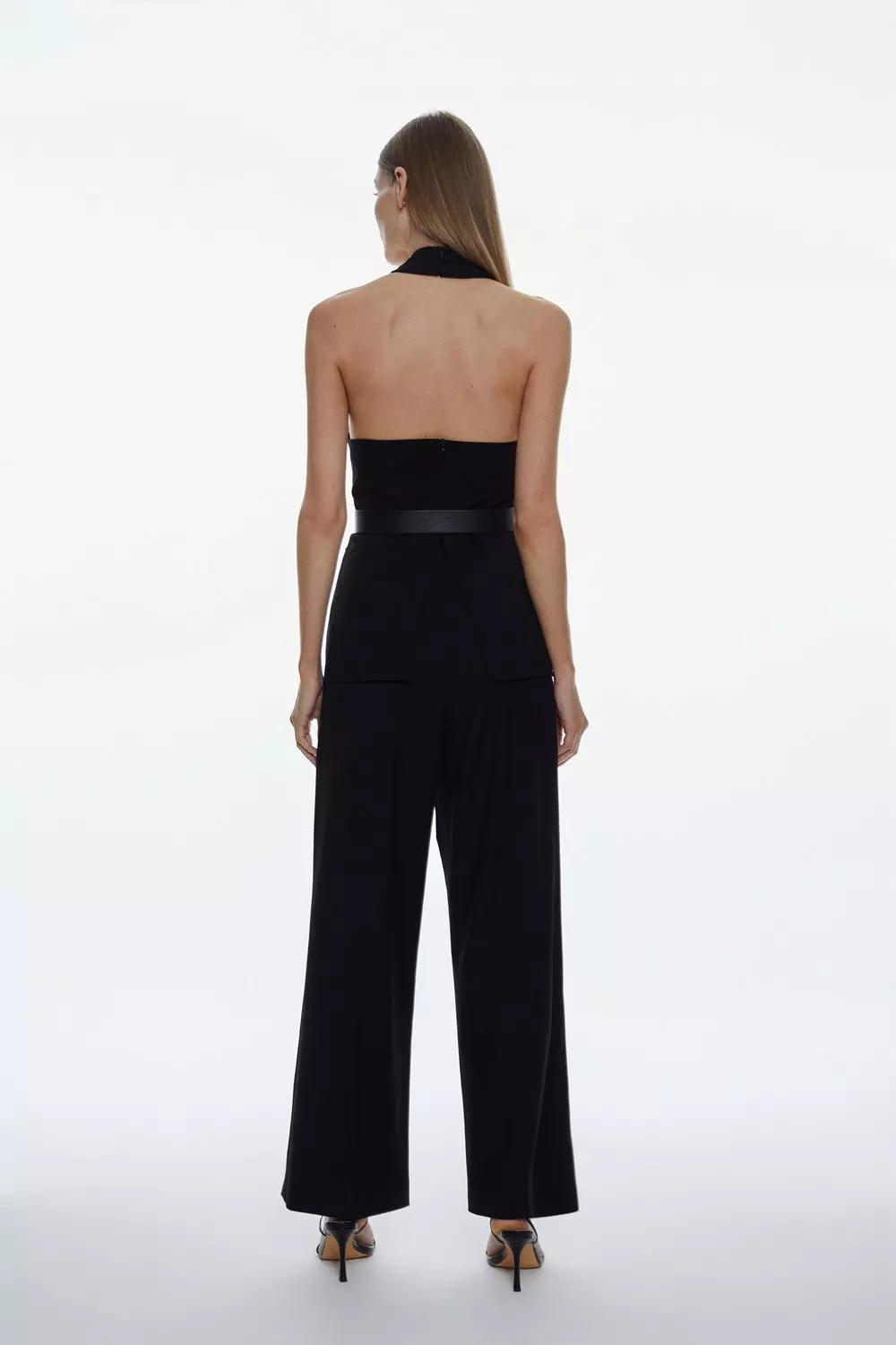 Compact Stretch Belted Straight Leg Jumpsuit | Karen Millen