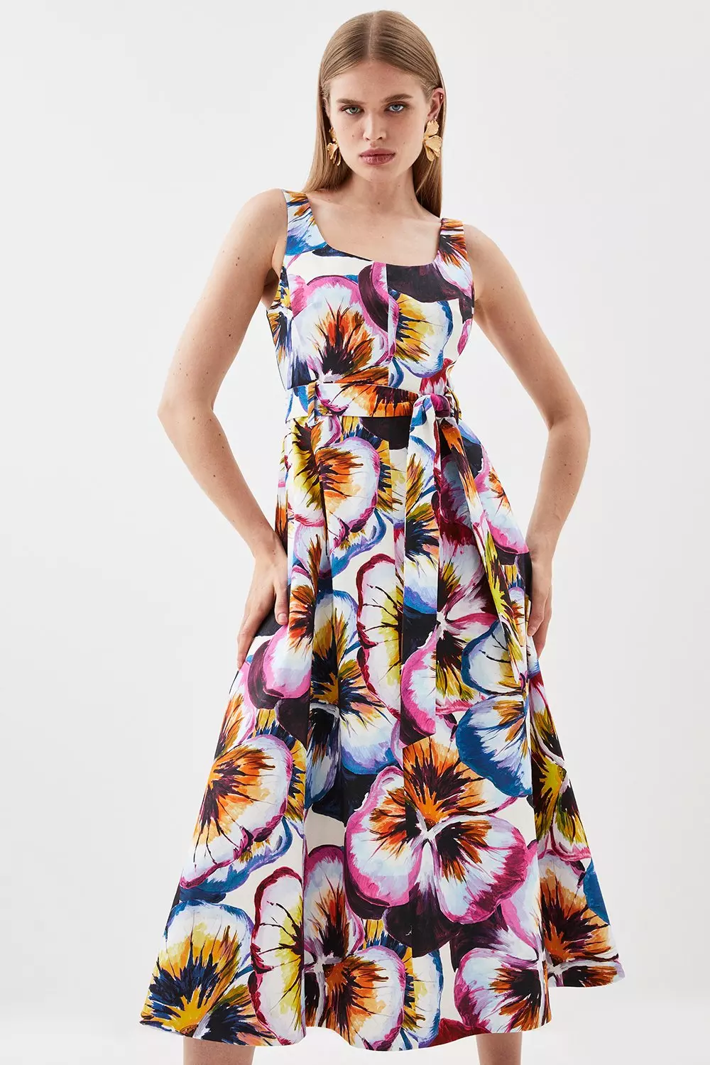 Floral fitted midi sales dress