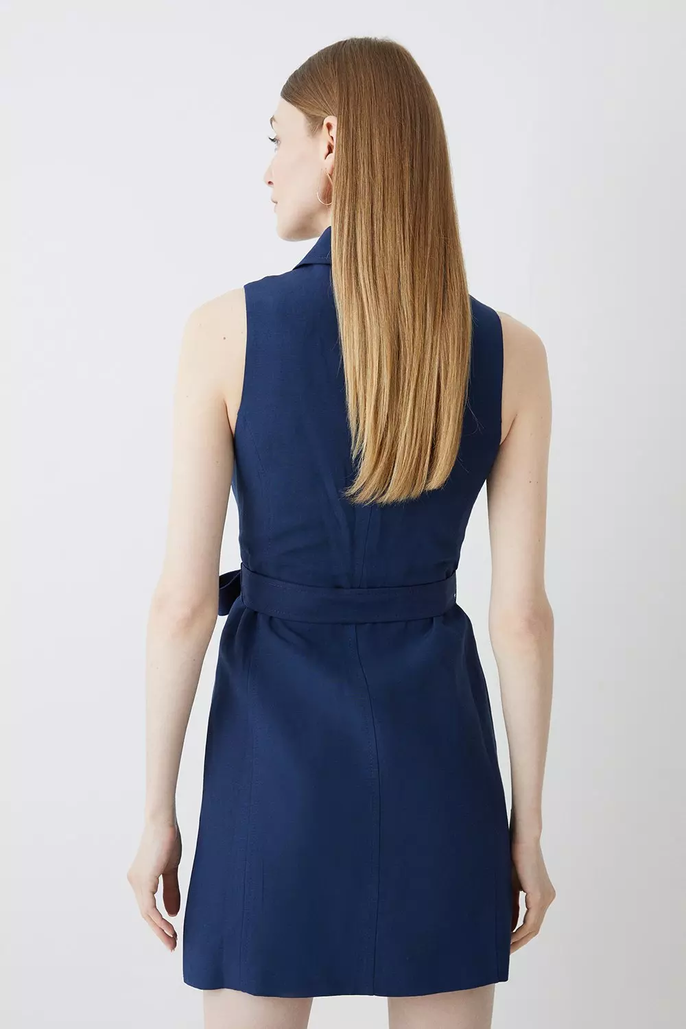 Petite Linen Nautical Button Detail Halter Mini Dress Karen Millen