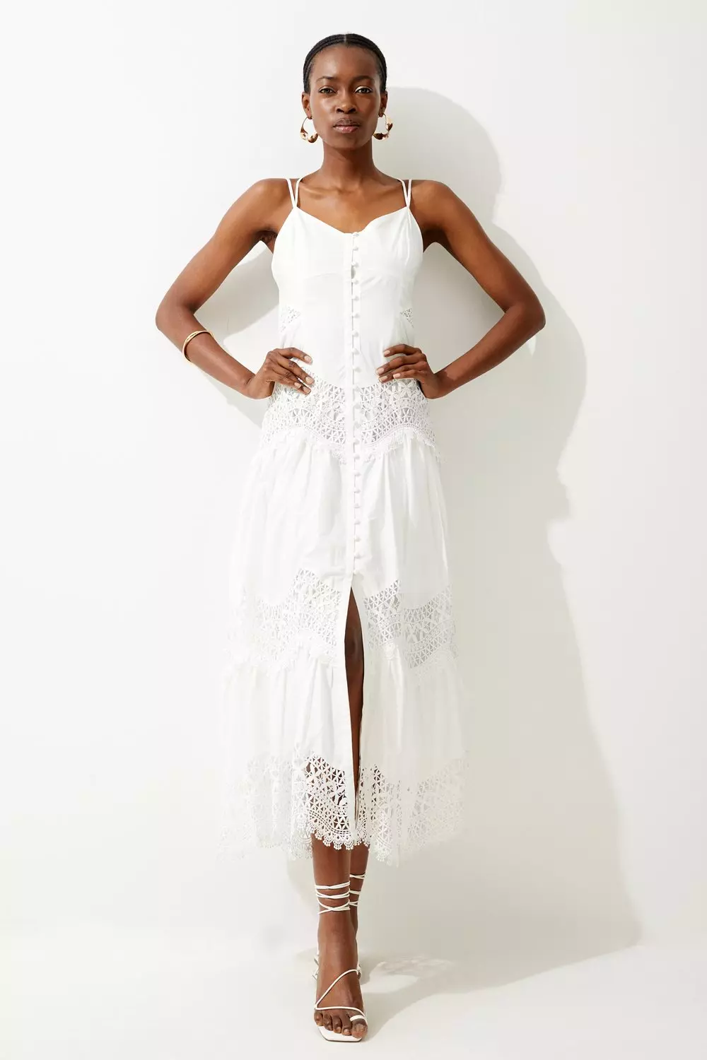 White Maxi Dress with Lace Inserts