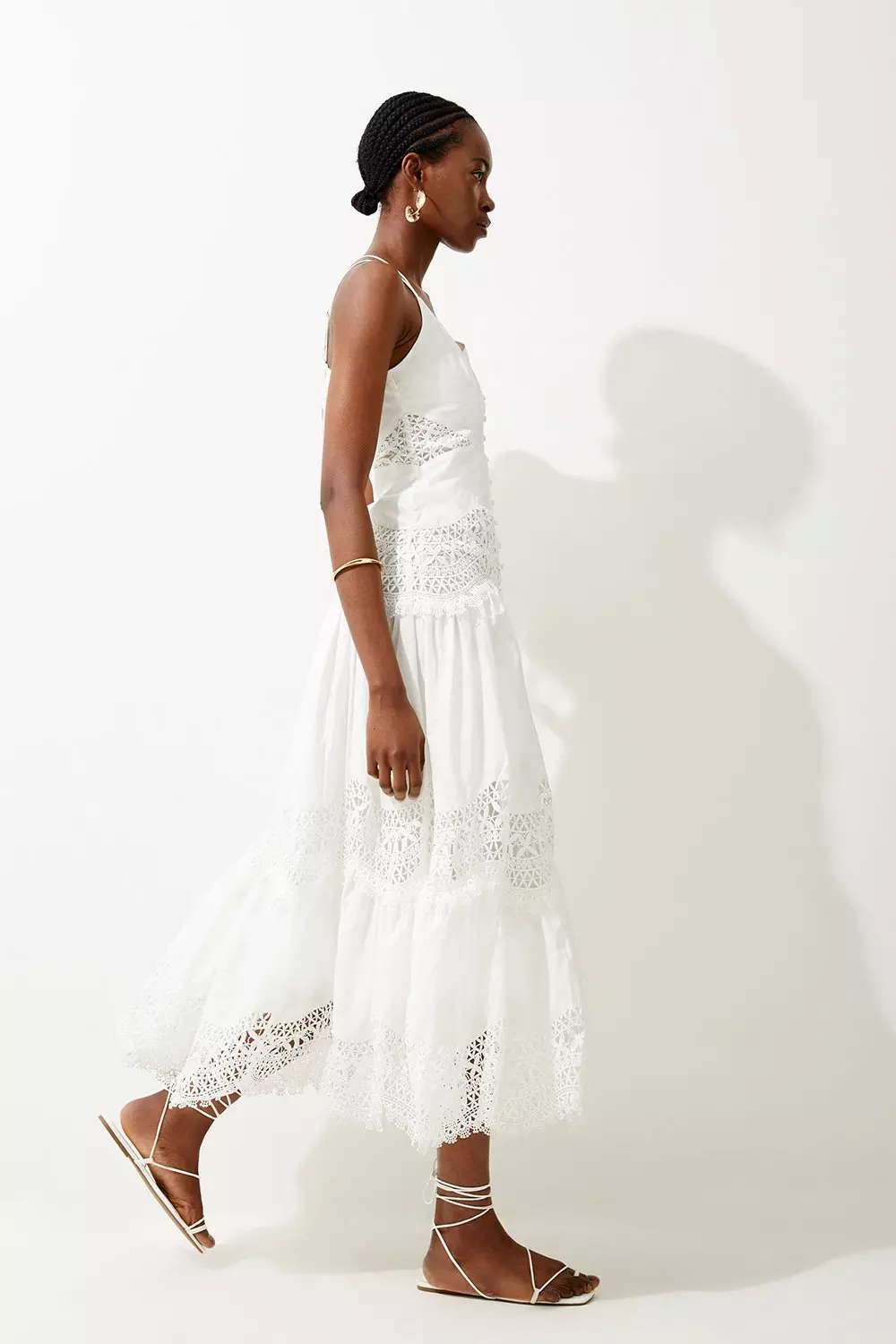 Cotton Poplin Lace Insert Woven Maxi Dress | Karen Millen