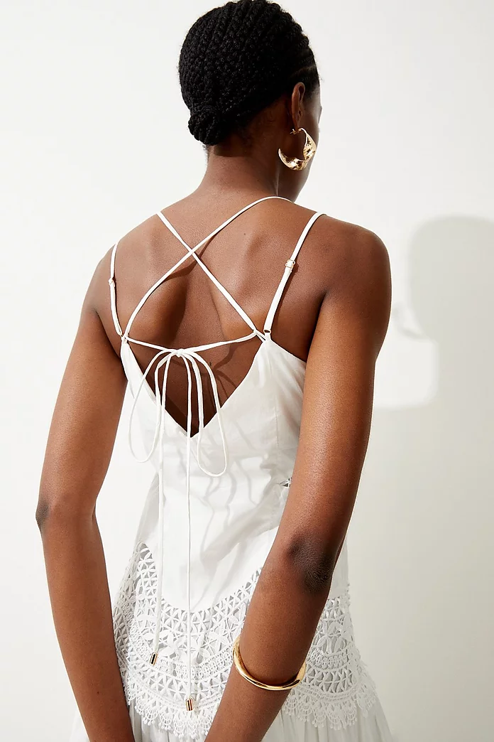 Cotton Poplin Lace Insert Woven Maxi Dress | Karen Millen