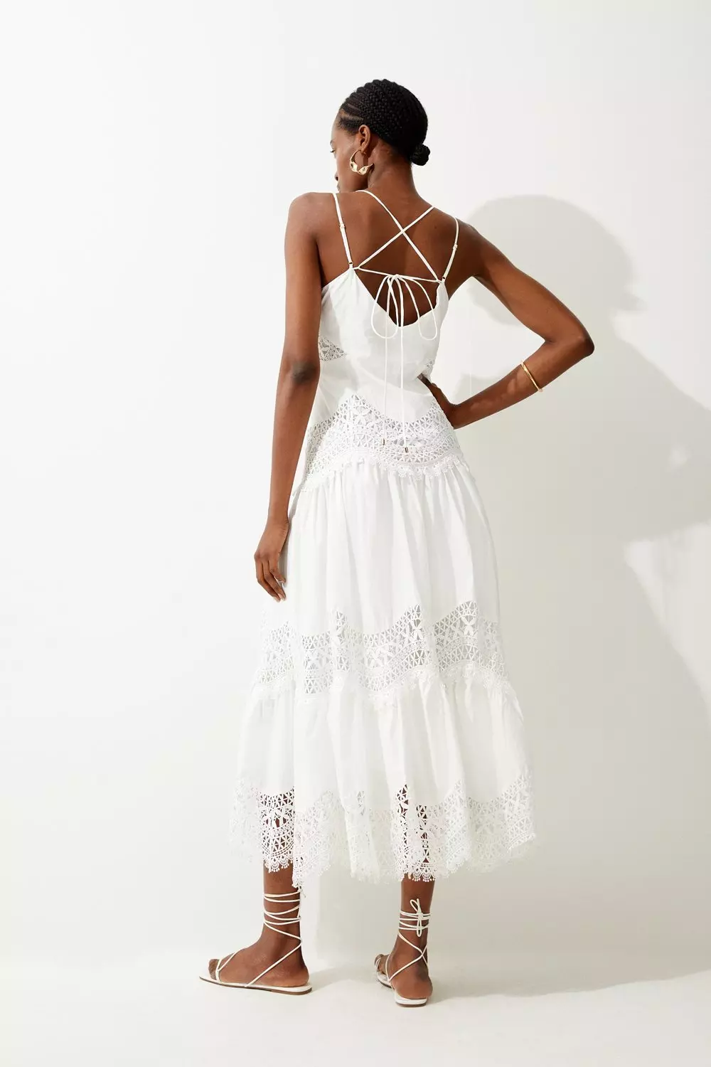 Cotton Poplin Lace Insert Woven Maxi Dress