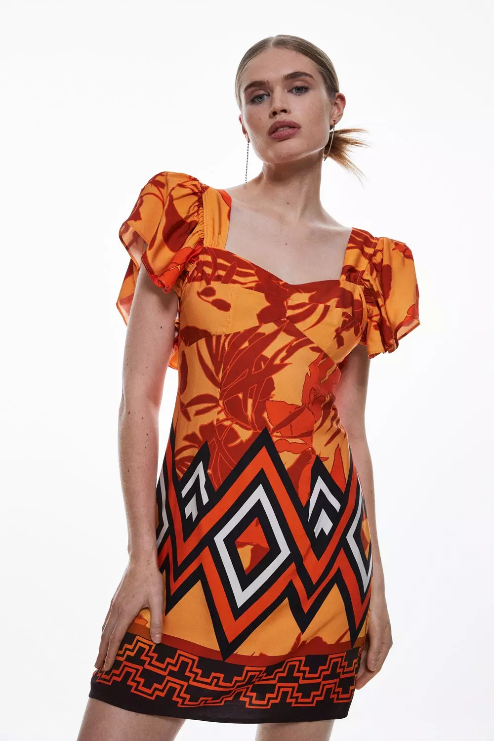 Karen millen orange floral hot sale dress