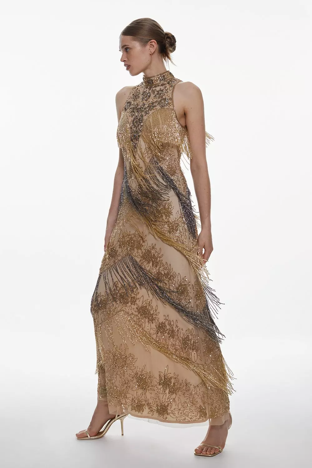Embellished Fringed Halter Maxi Dress Karen Millen