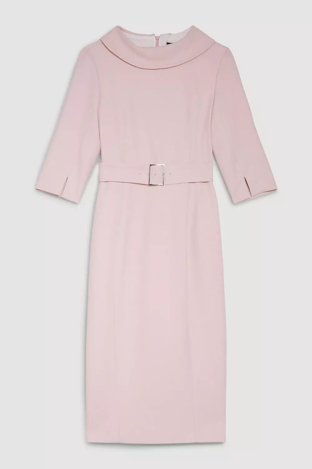 Tailored Structured Crepe Turtleneck Belted Midi Dress