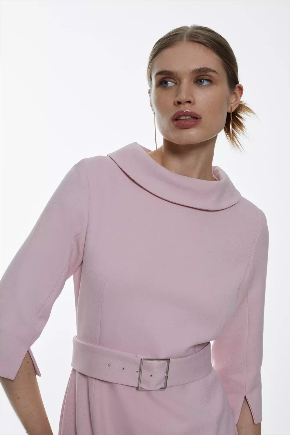 Structured Crepe Turtleneck Pencil Midi Dress