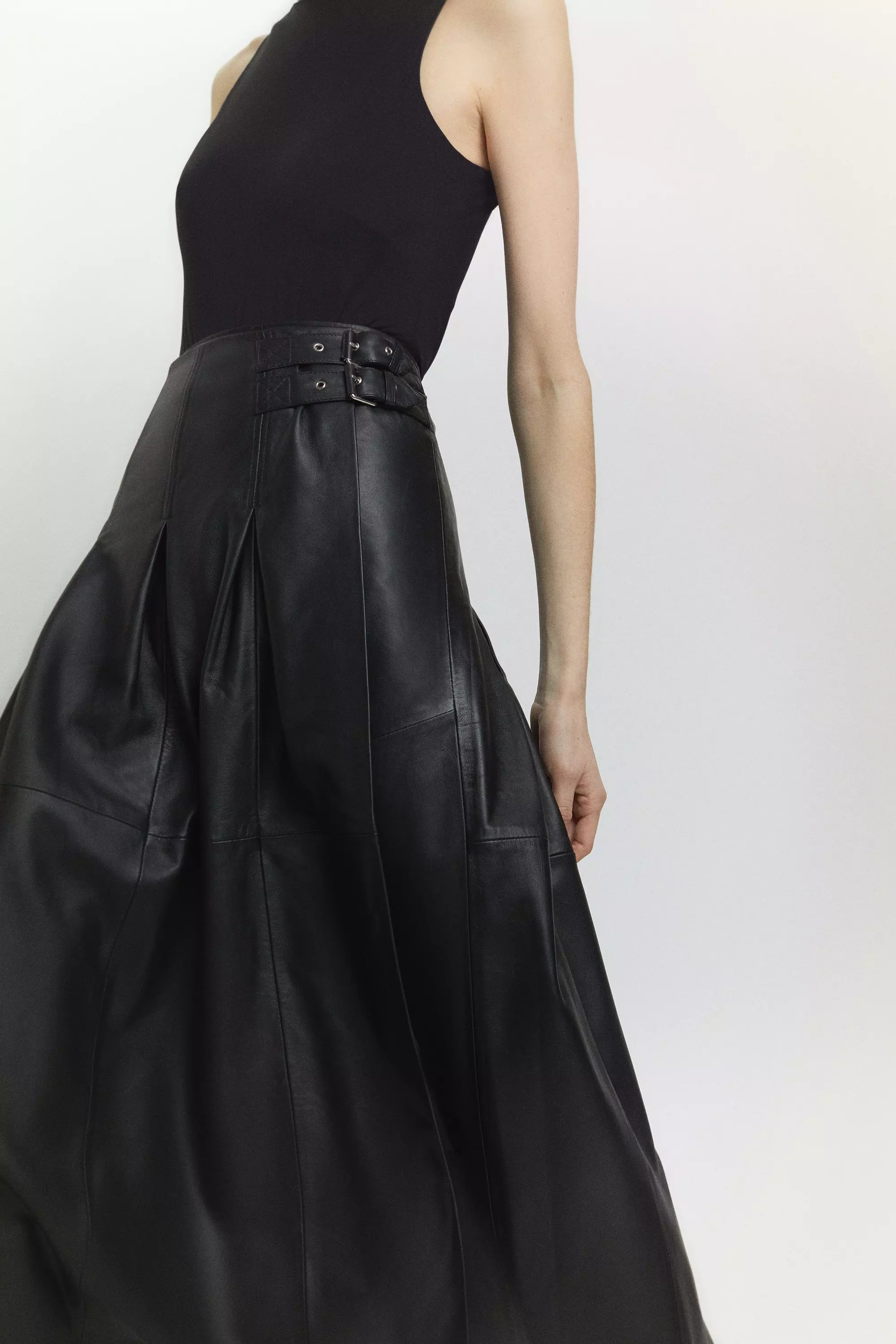 Long leather shop pleated maxi skirt