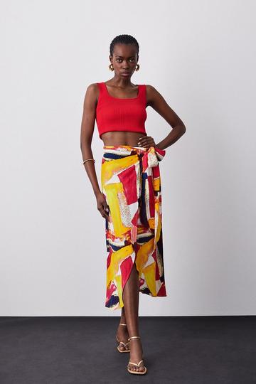 Paint Stroke Wrap Midaxi Skirt multi