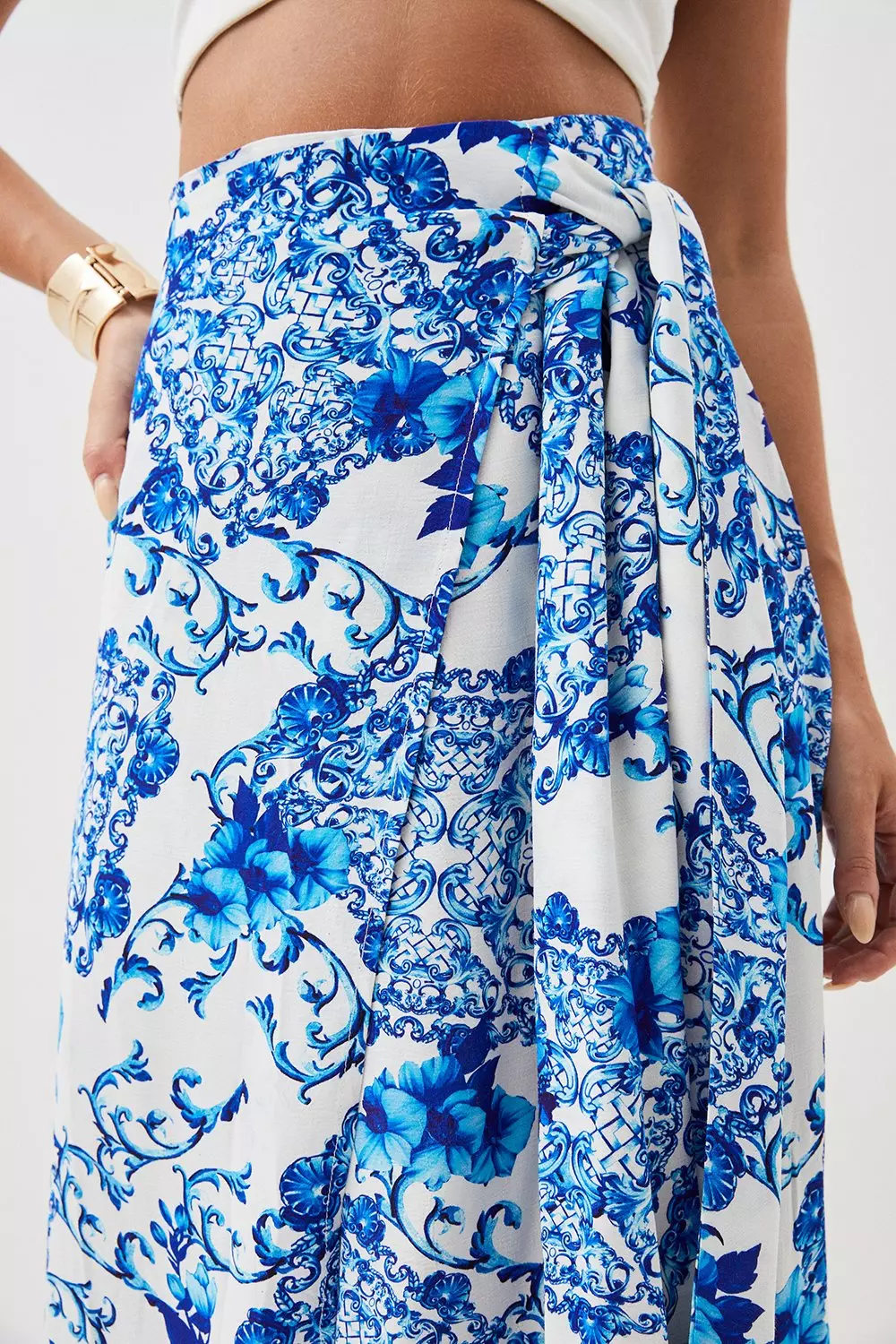 Petite Baroque Tile Midi Wrap Skirt. | Karen Millen