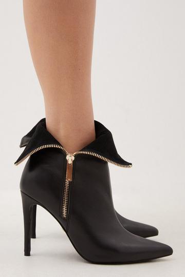 Leather Fold Over Zip Boot black