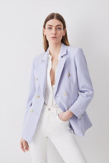 Stretch Cady Double Breasted Military Blazer pale blue