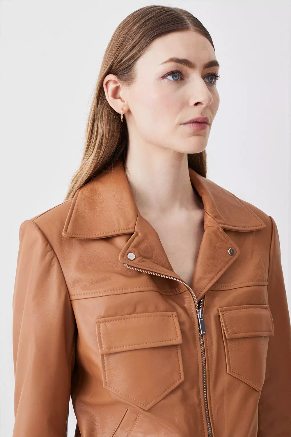 Petite Faux Leather Pocket Detail Bomber Jacket