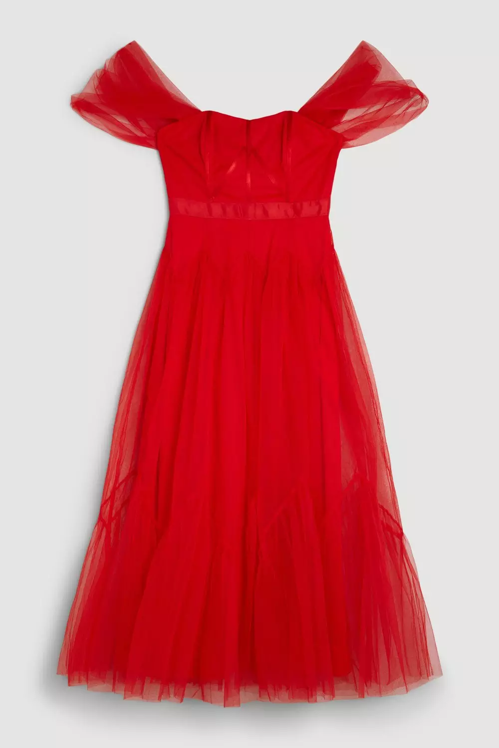 Bright Red Corset Polyester Bone Tulle Party Dress (04210402