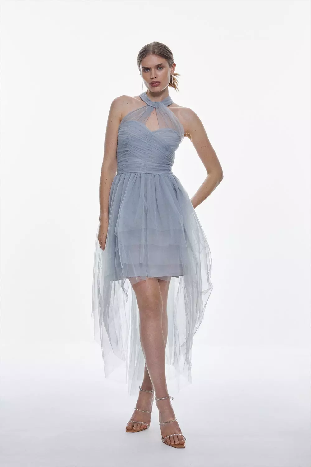 Tulle Halter High Low Midi Dress | Karen Millen