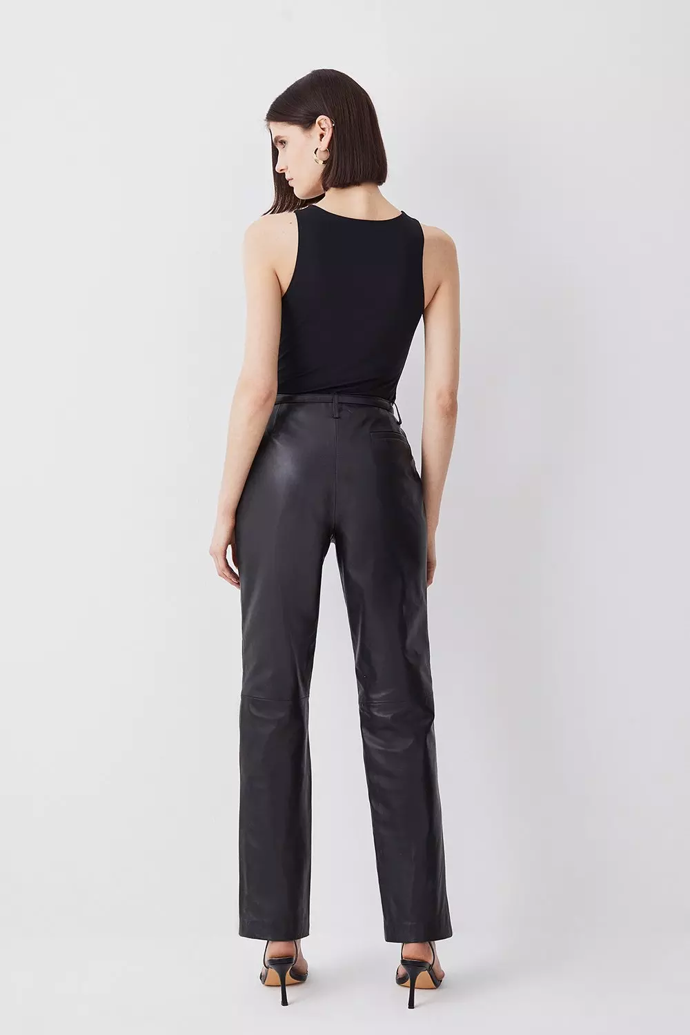 Faux Leather High Waisted Wide Leg Trousers | Karen Millen