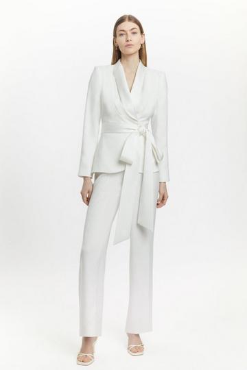 Tailored Blazer Tie Waist Jumpsuit ivory