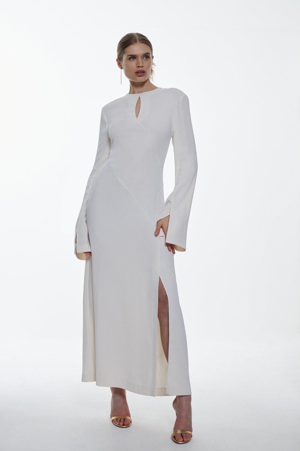 Linen Mix Tailored Column Maxi Dress