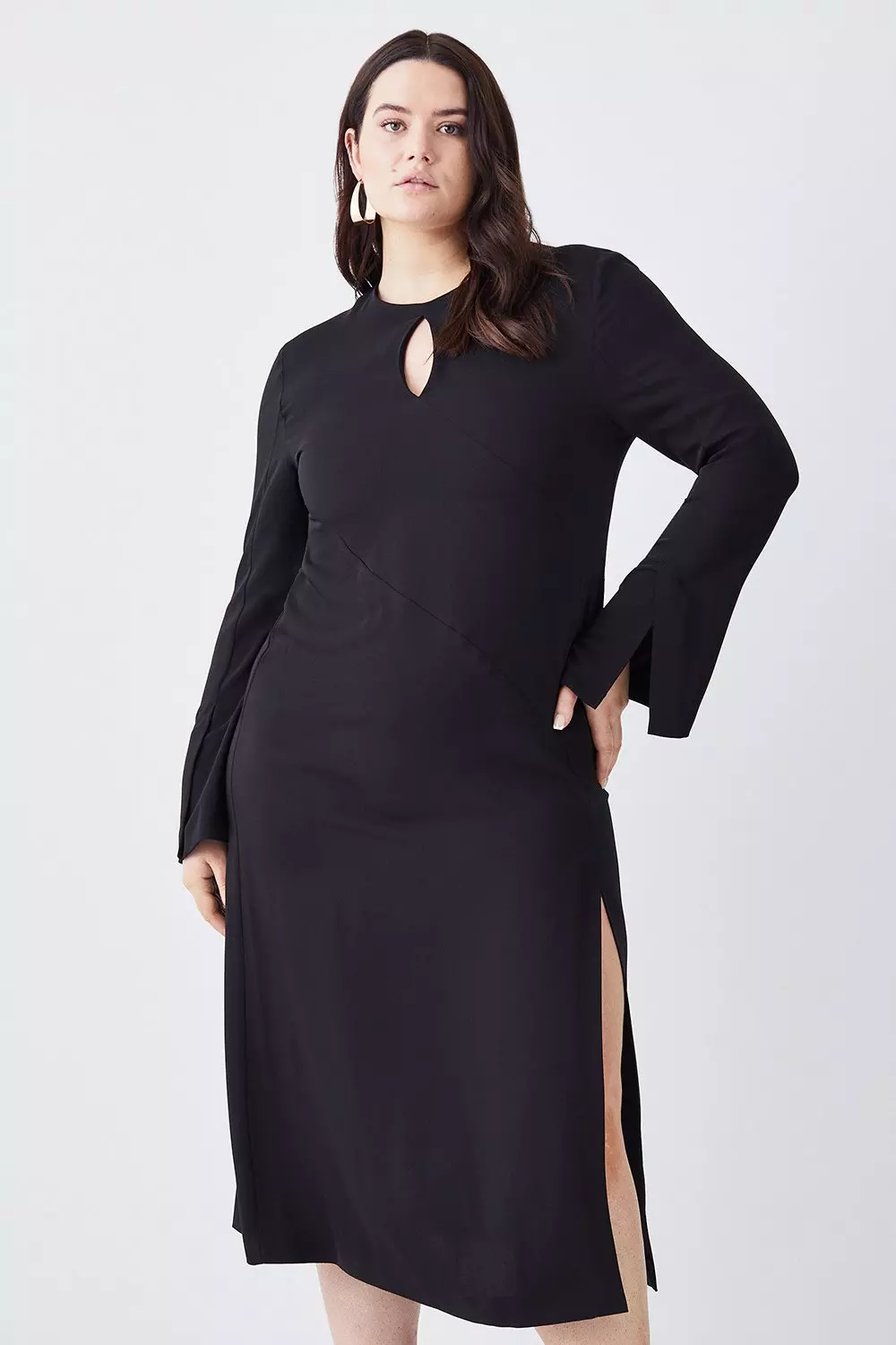 Plus Long Sleeve Column Maxi Dress