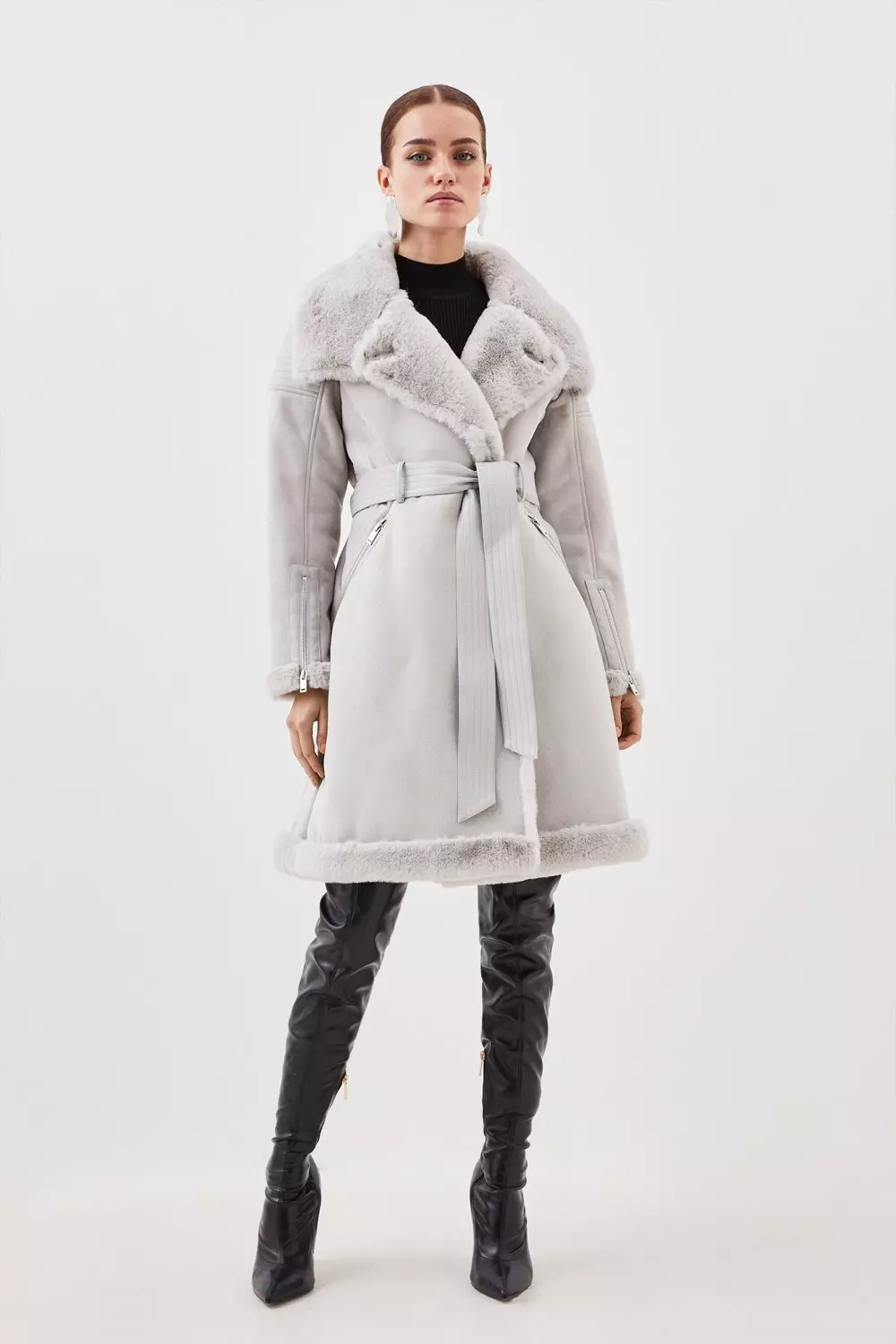 Jackets & Coats, Petite Faux Fur Longline Collar Coat