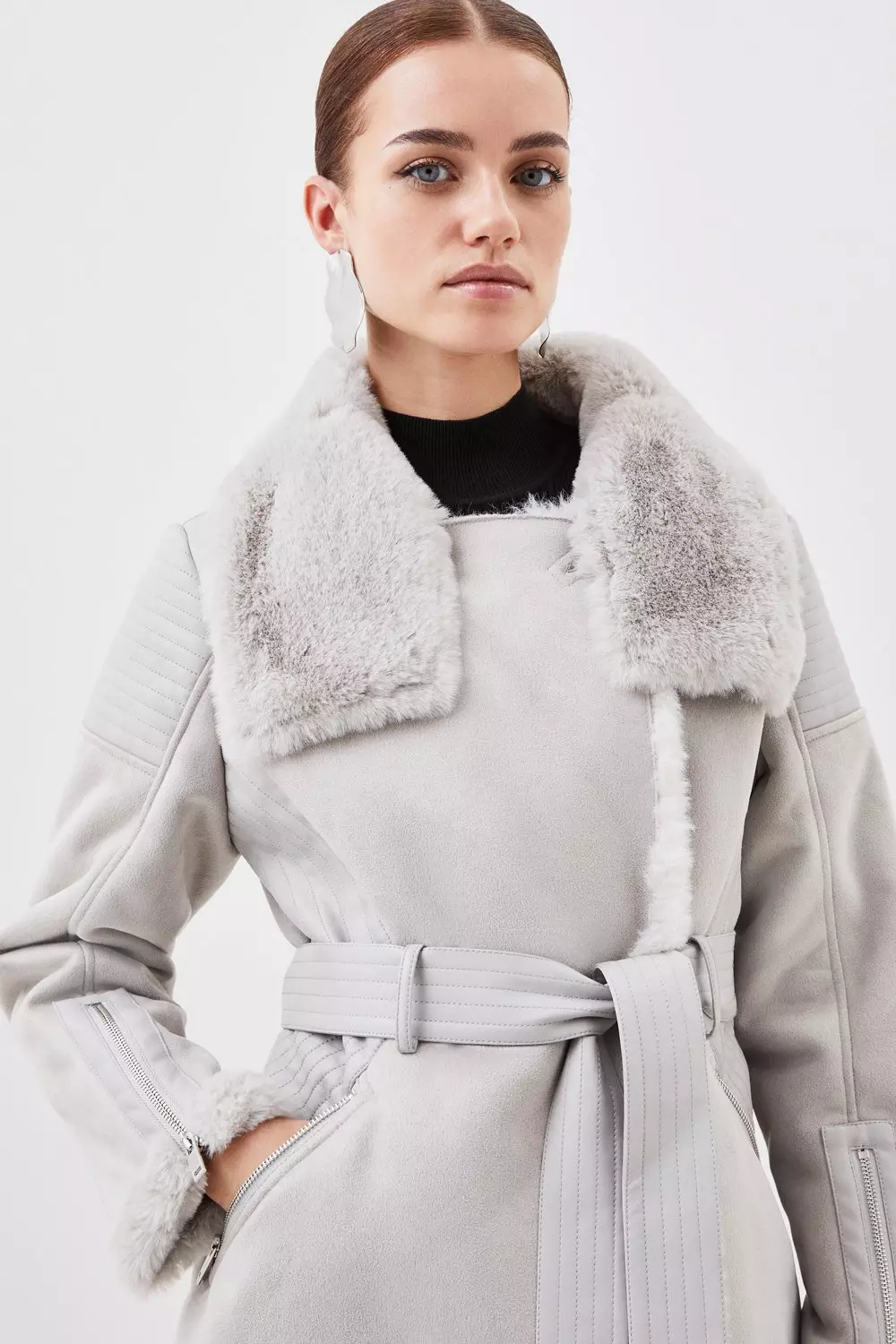 Petite Wide Collar Faux Fur Coat | Karen Millen