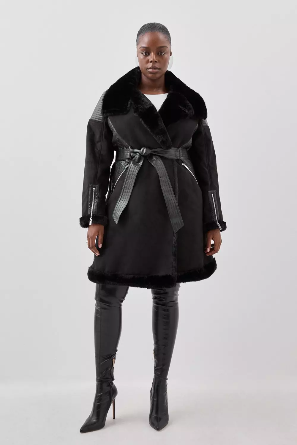 Premium Faux Fur Belted Longline Coat