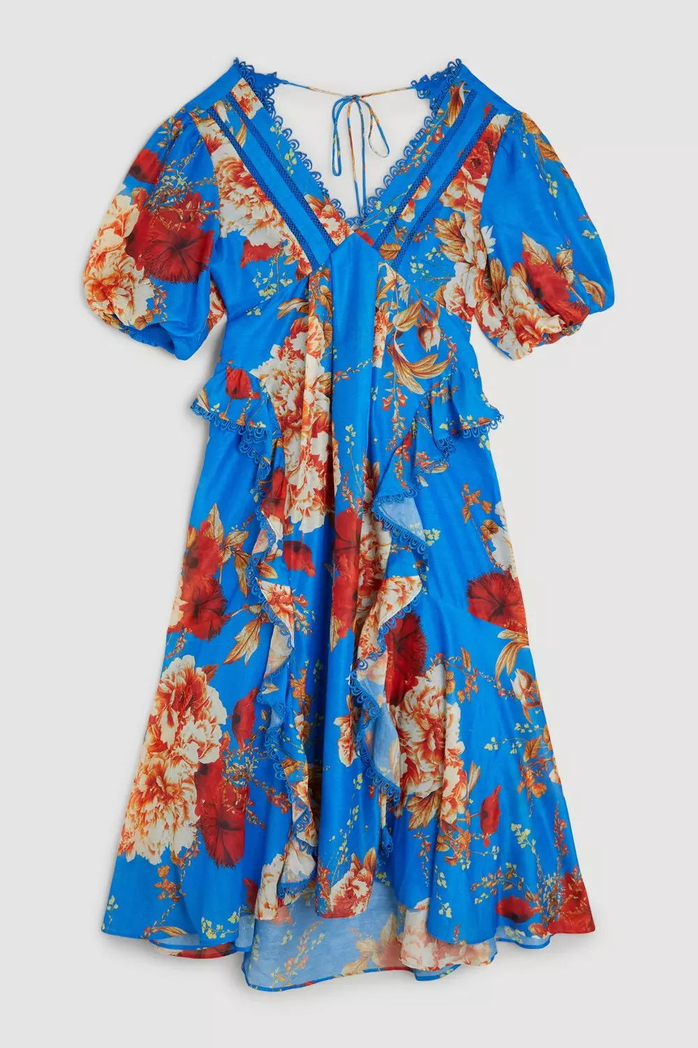 Petite Graphic Lace Trim Floral Woven Plunge Maxi Dress | Karen Millen