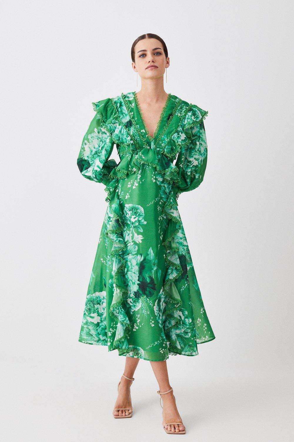 Karen millen green shop silk wrap dress