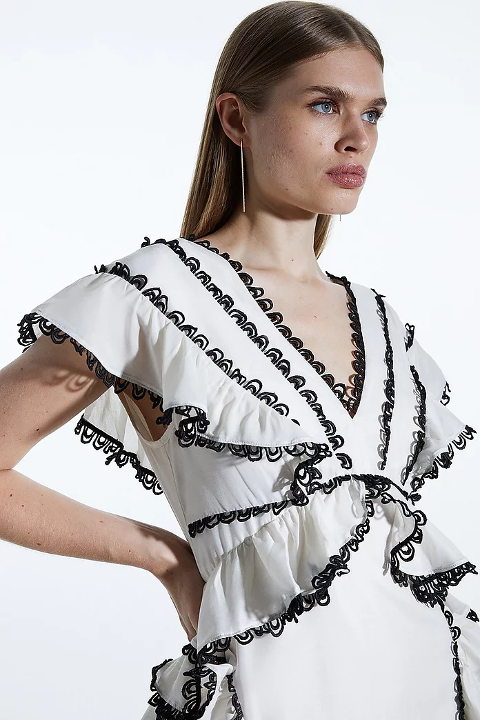 Graphic Lace Trim Woven Mini Dress