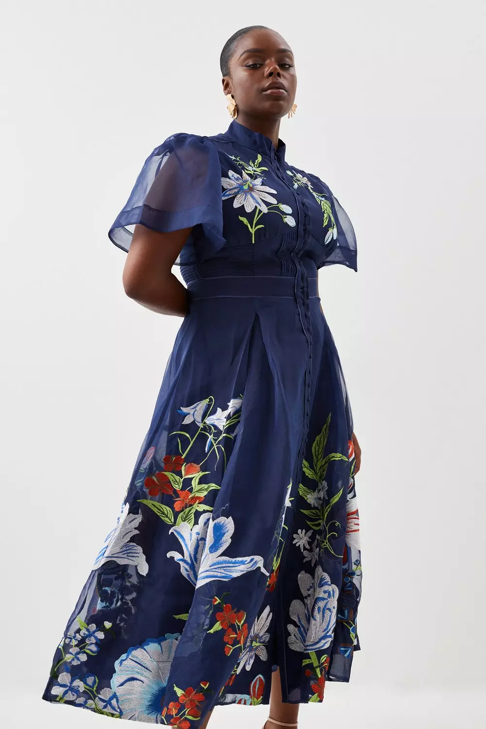 Asos design botanical floral plunge belted pleated midi hot sale dress