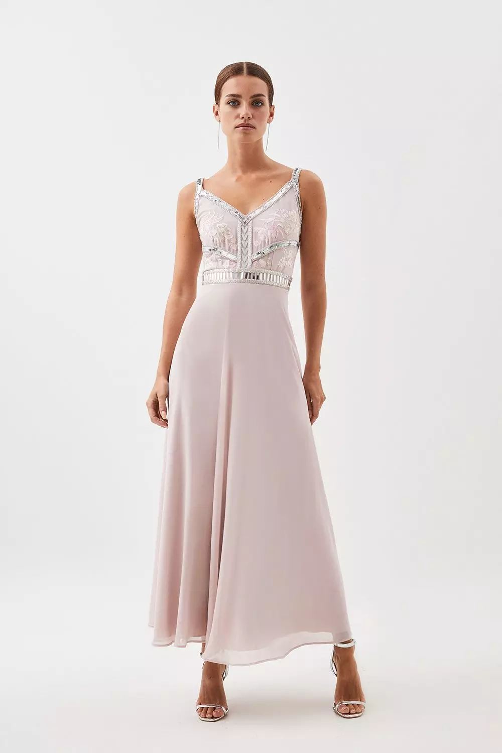 Petite Beaded Embellished Woven Maxi Dress